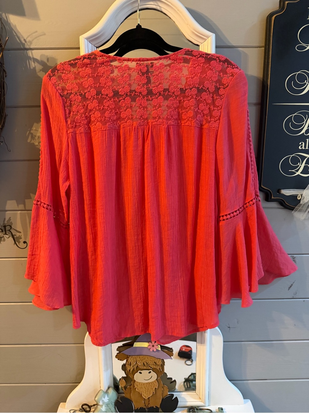 new directions Coral Lace Yoke V-Neck Peasant Tunic - Picture 7 of 9